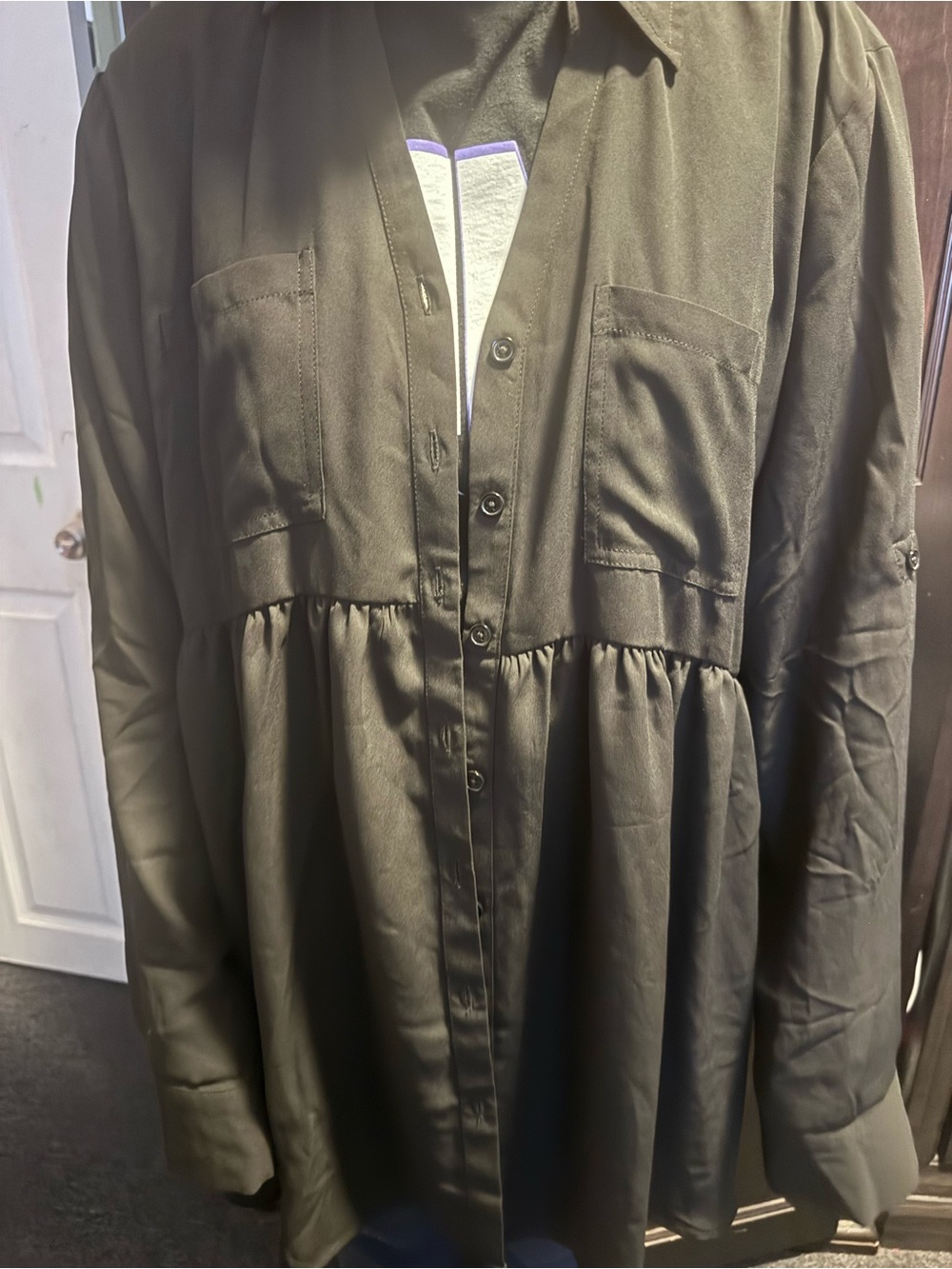 Maurices Black Gathered Button-Front Blouse